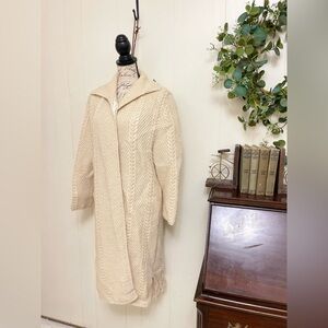 Ivory Knit satin lined Jacket Trench overcoat Granny Chic Trench Duster